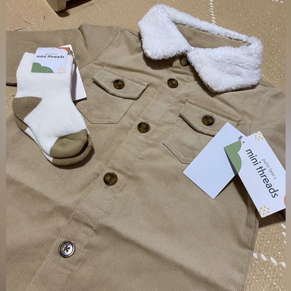 PL Baby By Petit Lem 2-Piece Fleece Collar Corduroy Romper Set - Picture 6 of 7